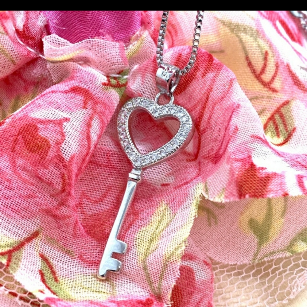 Sterling Silver Heart Key Charm